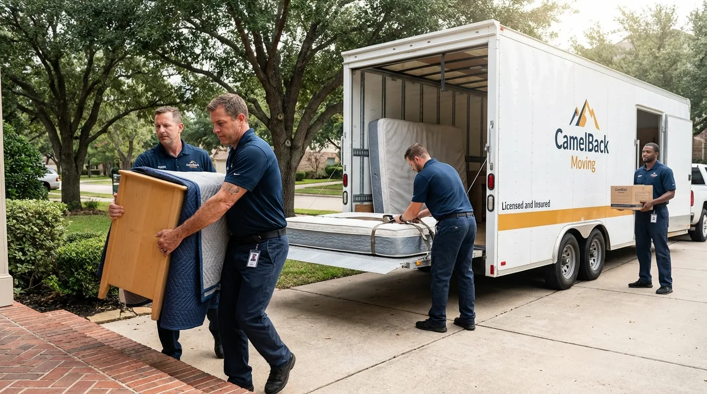 Crew loading residential truck for cross-state move from Hinton, WV