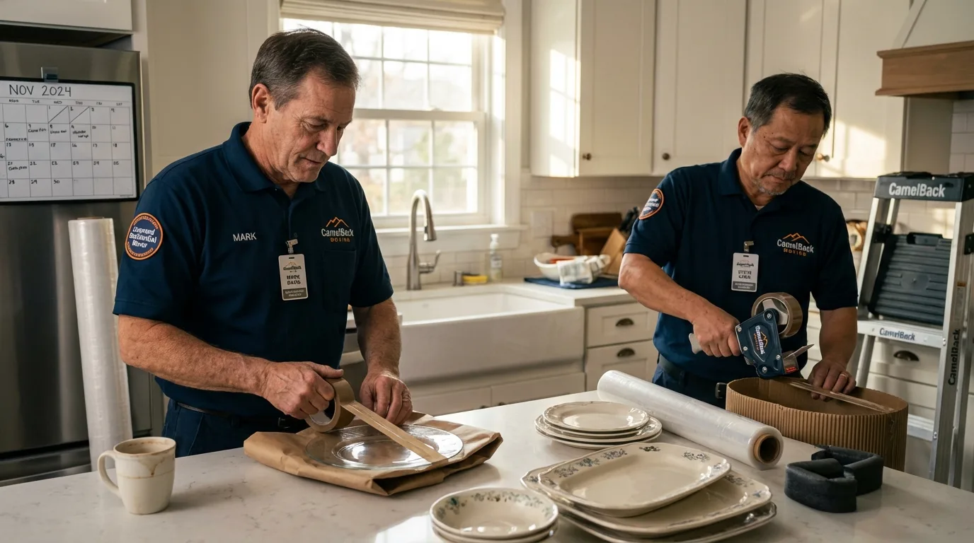 Professional crew packing kitchen dishware in Hinton, WV